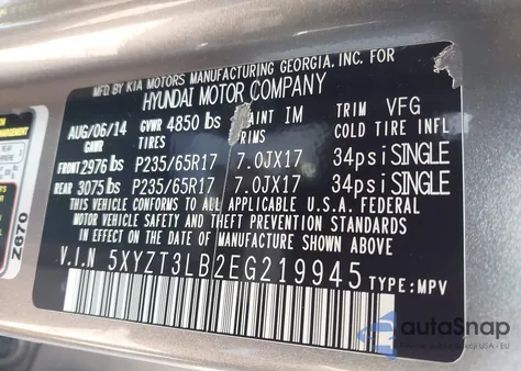 2014 Hyundai Santa Fe Sport 2.4L из США, поврежденный, VIN 5XYZT3LB2EG219945